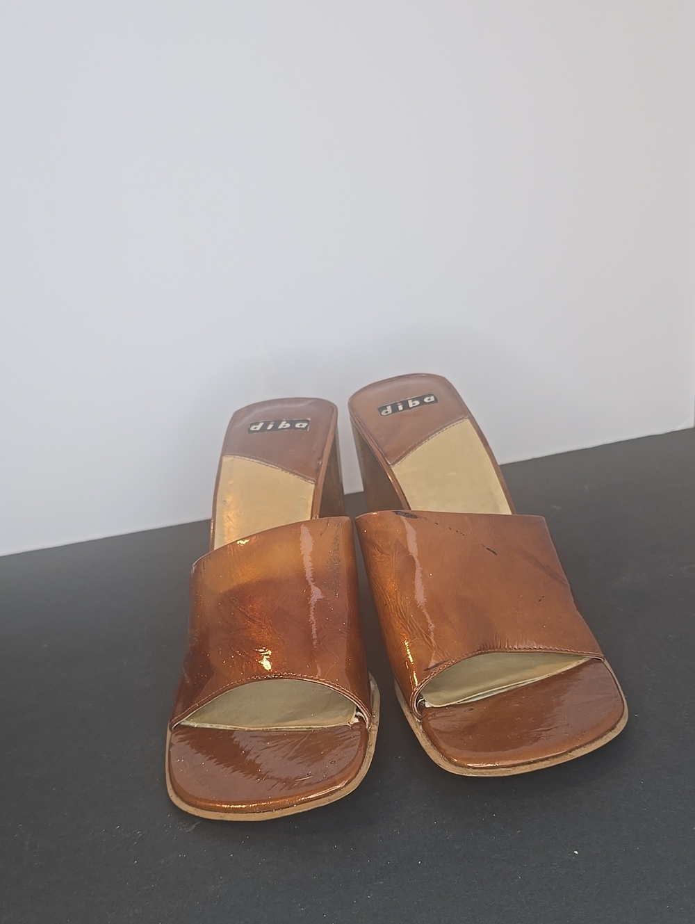 Diba Tan Patent Leather Open-Toe Slide Mules